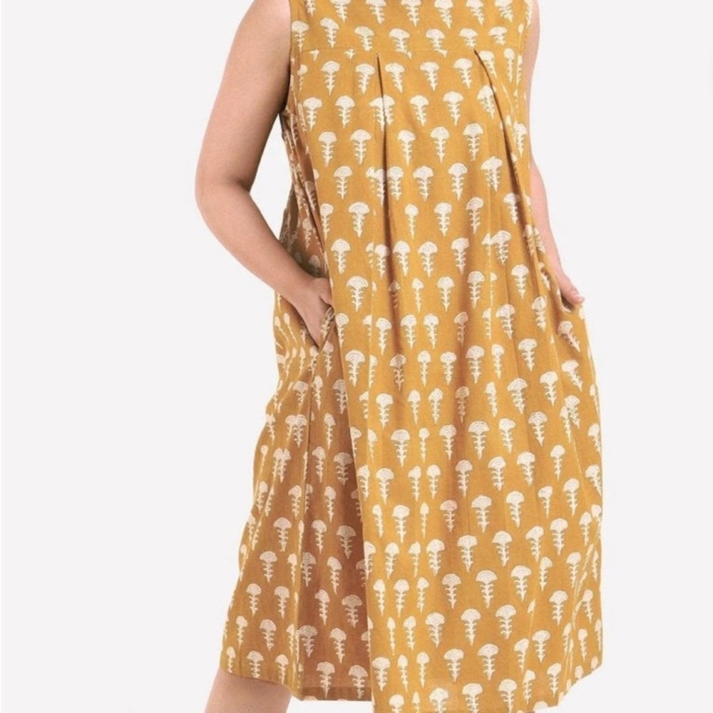 Yellow and White A-Line Pleated Midi Dress